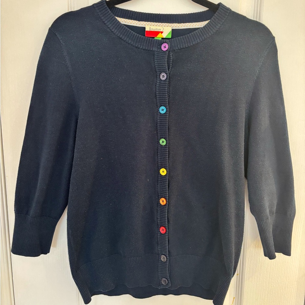 Fervour Navy Cardigan with Rainbow Buttons (XL)